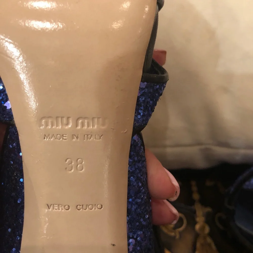 Virtually new Miu Miu strappy sandals in glittered blue